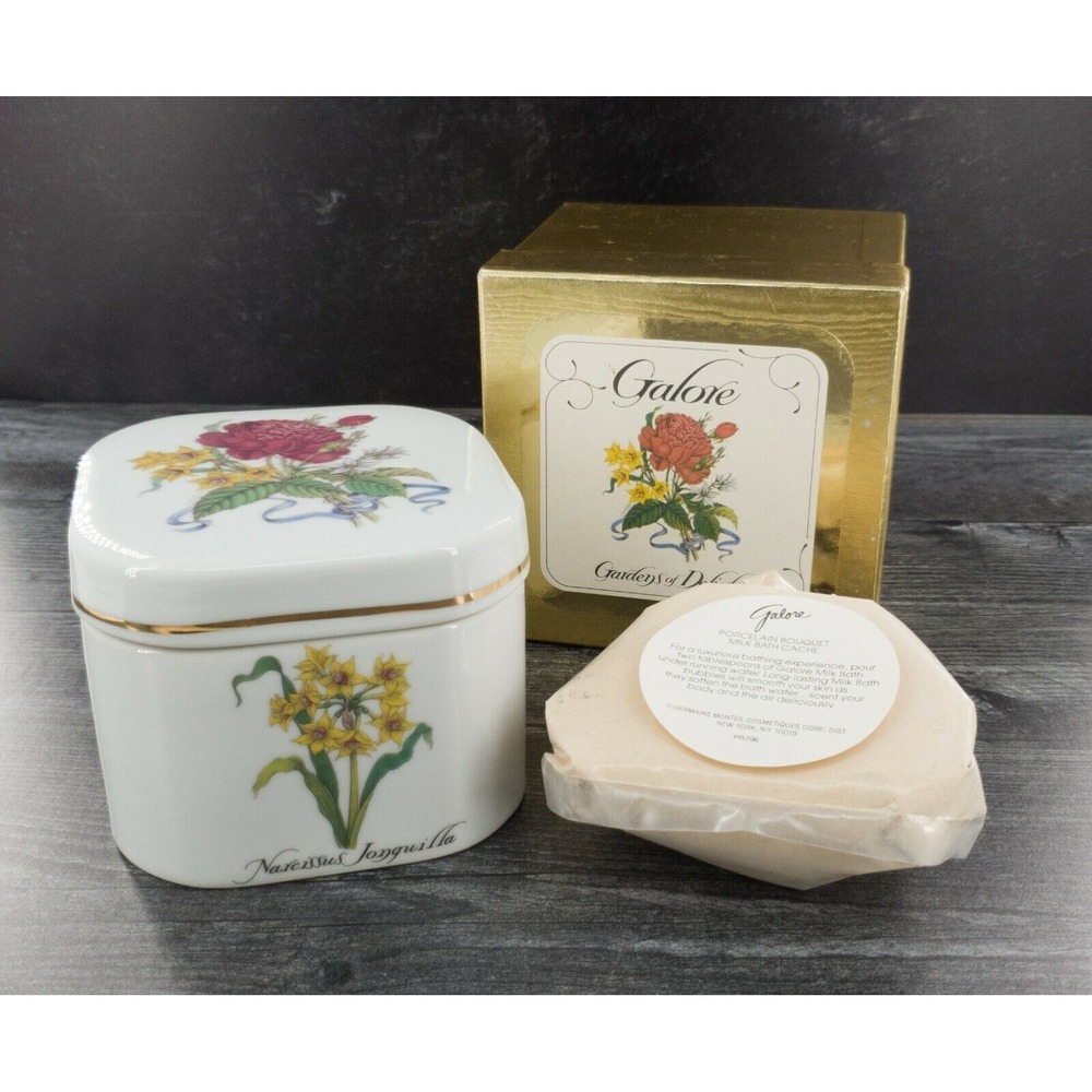 Vtg Galore Perfume Bath Powder Germaine Monteil Garden of Delight Porcelain Box